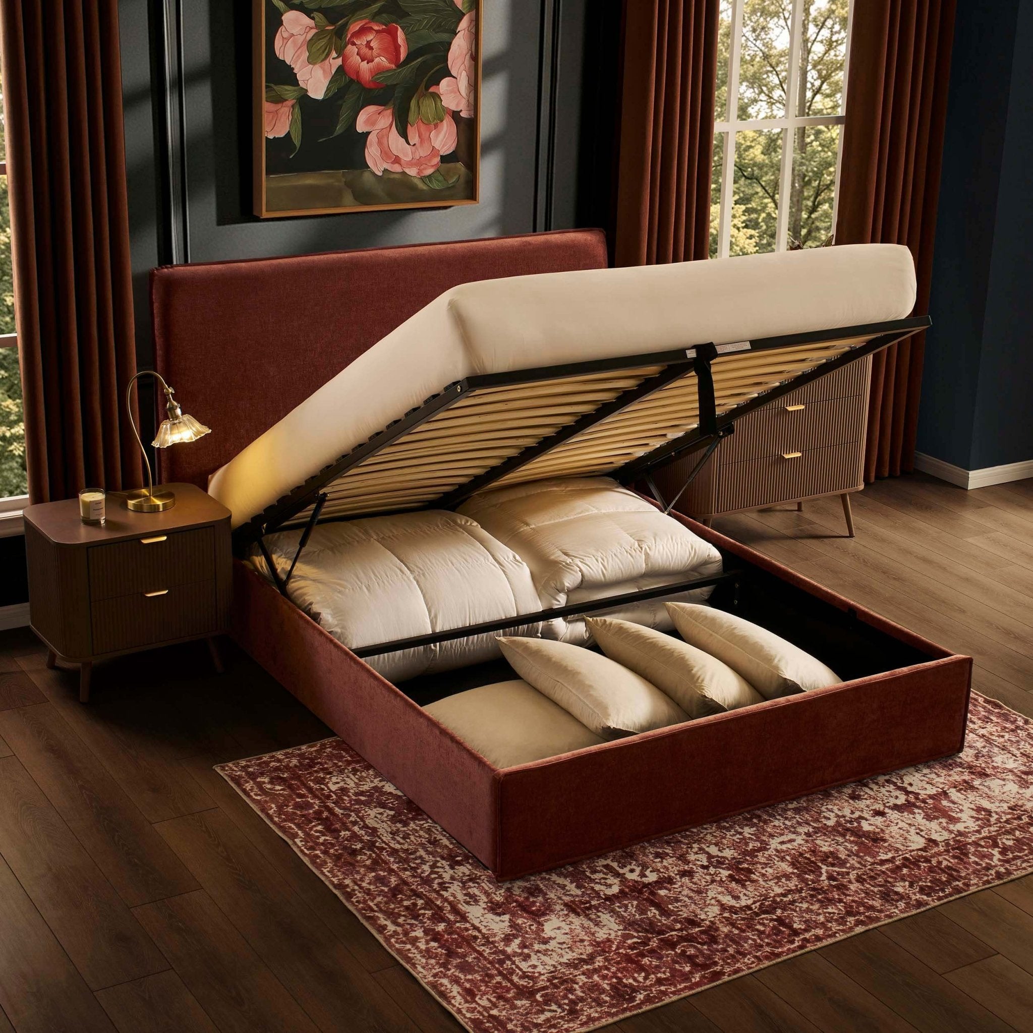 Dusklia - Oslo Ottoman Storage Bed - Chenille Dark Rust