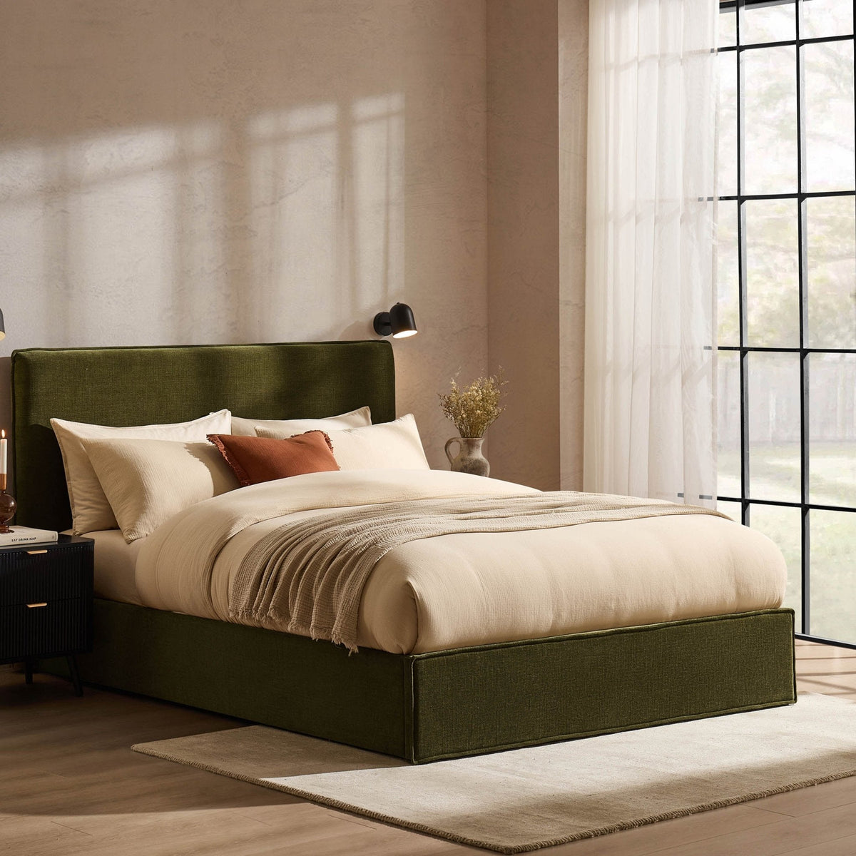 Dusklia - Oslo Ottoman Storage Bed - Chenille Olive