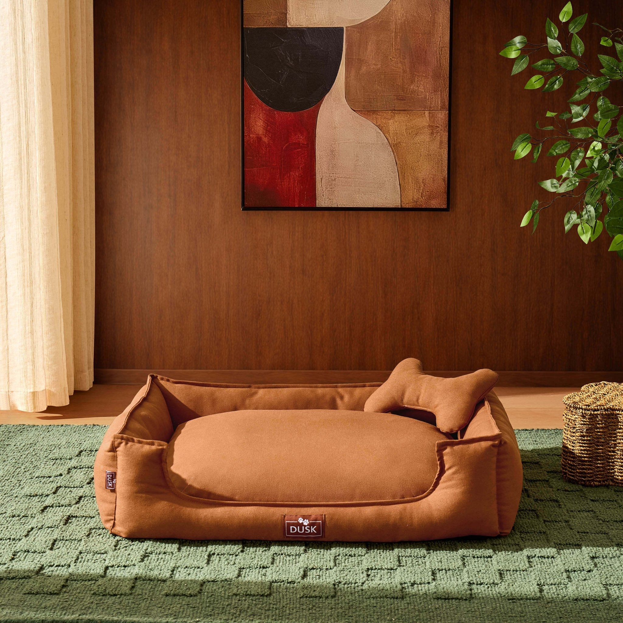 Dusklia - Otis Dog Bed with Bone Cushion - Burnt Orange