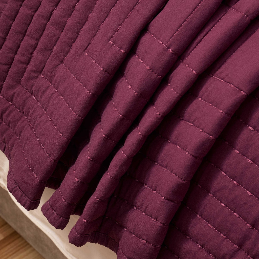 Dusklia - Oxford Pure Cotton Quilted Bedspread - Aubergine