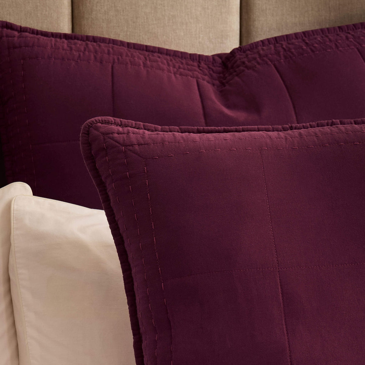 Dusklia - Oxford Cotton Rich Quilted Cushion Cover - Aubergine