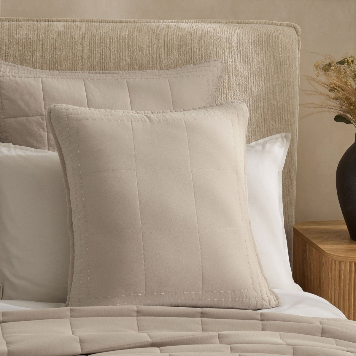 Dusklia - Oxford Cotton Rich Quilted Cushion Cover - Champagne