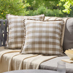 Dusklia - Pack of 2 Gingham Frill Edge Waterproof Outdoor Cushion Covers - Natural