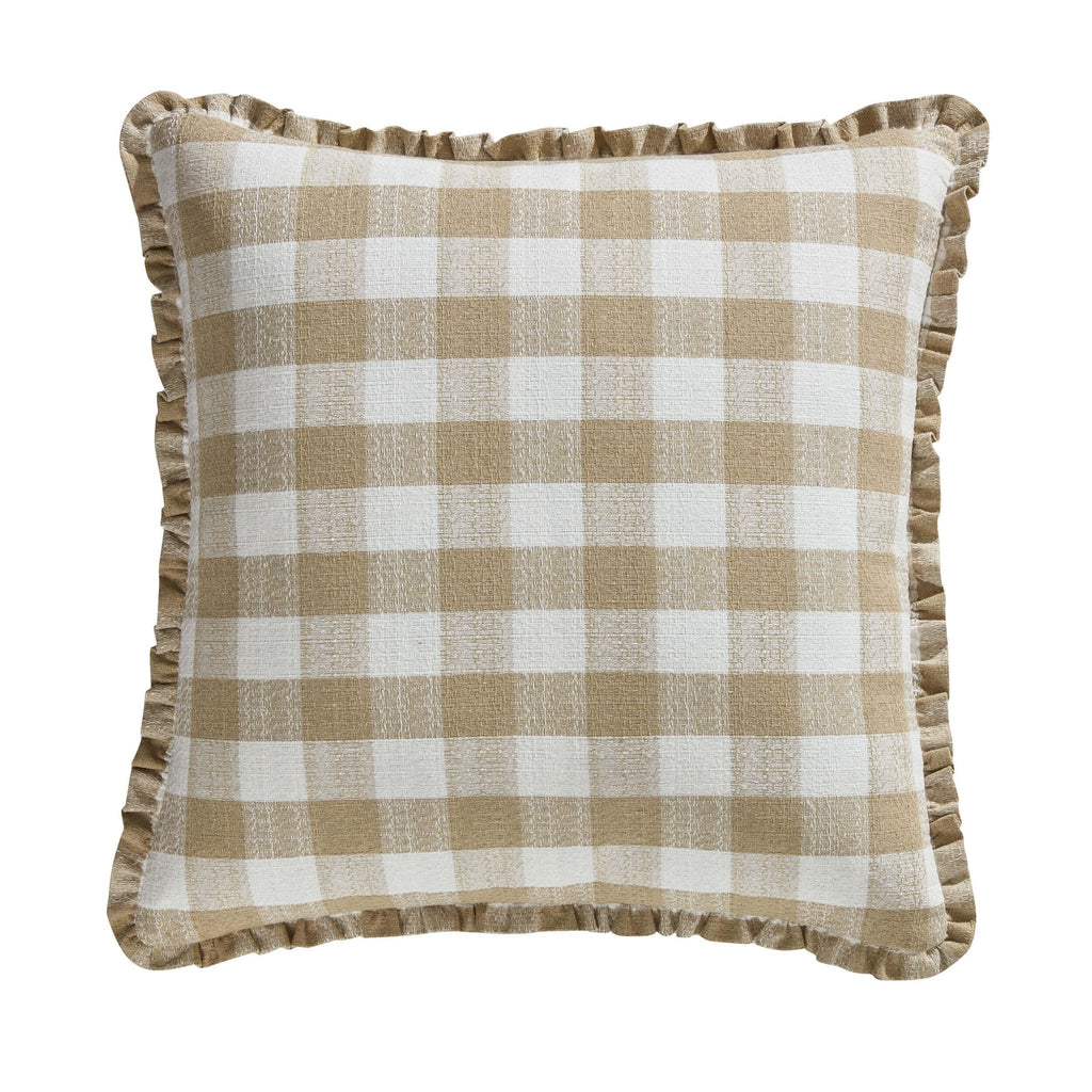 Dusklia - Pack of 2 Gingham Frill Edge Waterproof Outdoor Cushion Covers - Natural