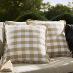 Dusklia - Pack of 2 Gingham Frill Edge Waterproof Outdoor Cushion Covers - Natural