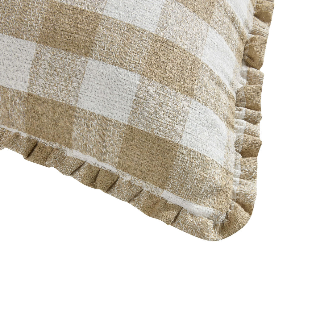 Dusklia - Pack of 2 Gingham Frill Edge Waterproof Outdoor Cushion Covers - Natural