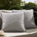 Dusklia - Pack of 2 Stripe Frill Edge Waterproof Outdoor Cushion Covers - Charcoal