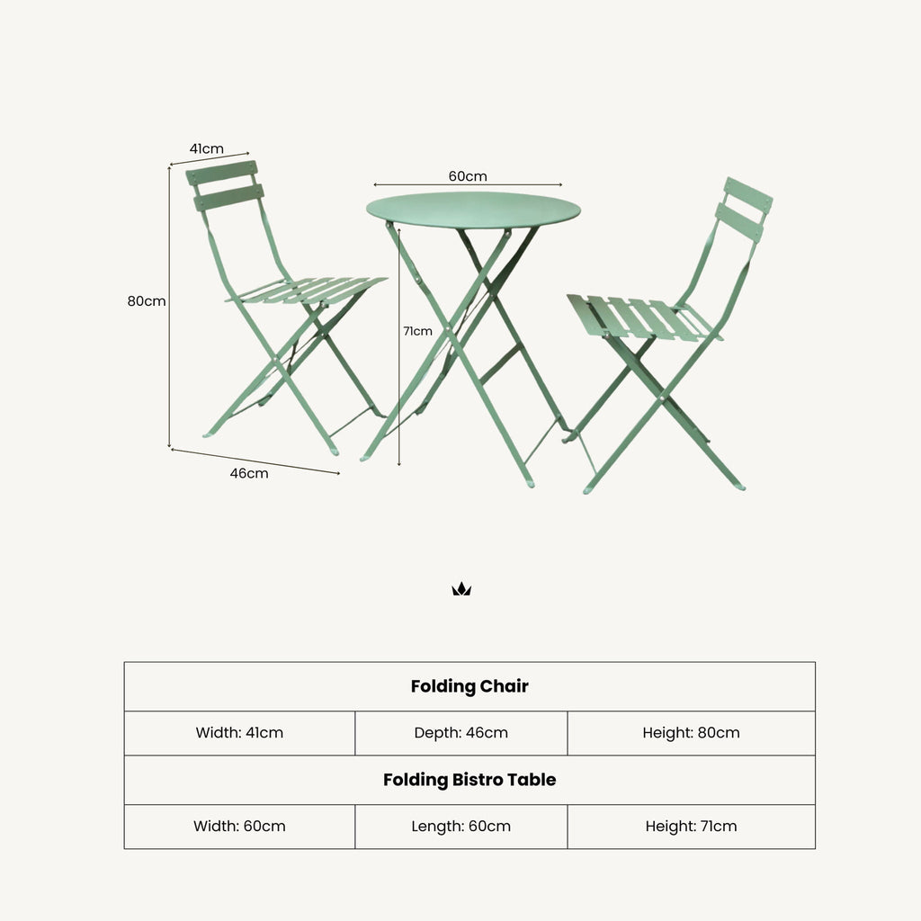 Dusklia - Padstow Outdoor 2 Seater Round Bistro Table and Chairs - Moss