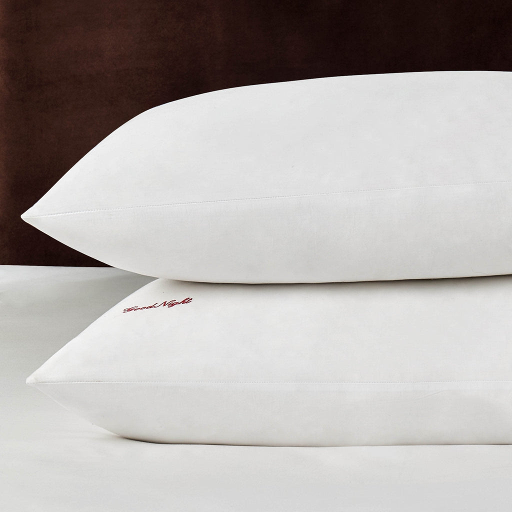 Lot de 2 taies d'oreiller brodées avec slogan, 200 fils au pouce carré - Blanc