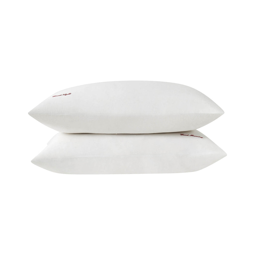 Lot de 2 taies d'oreiller brodées avec slogan, 200 fils au pouce carré - Blanc