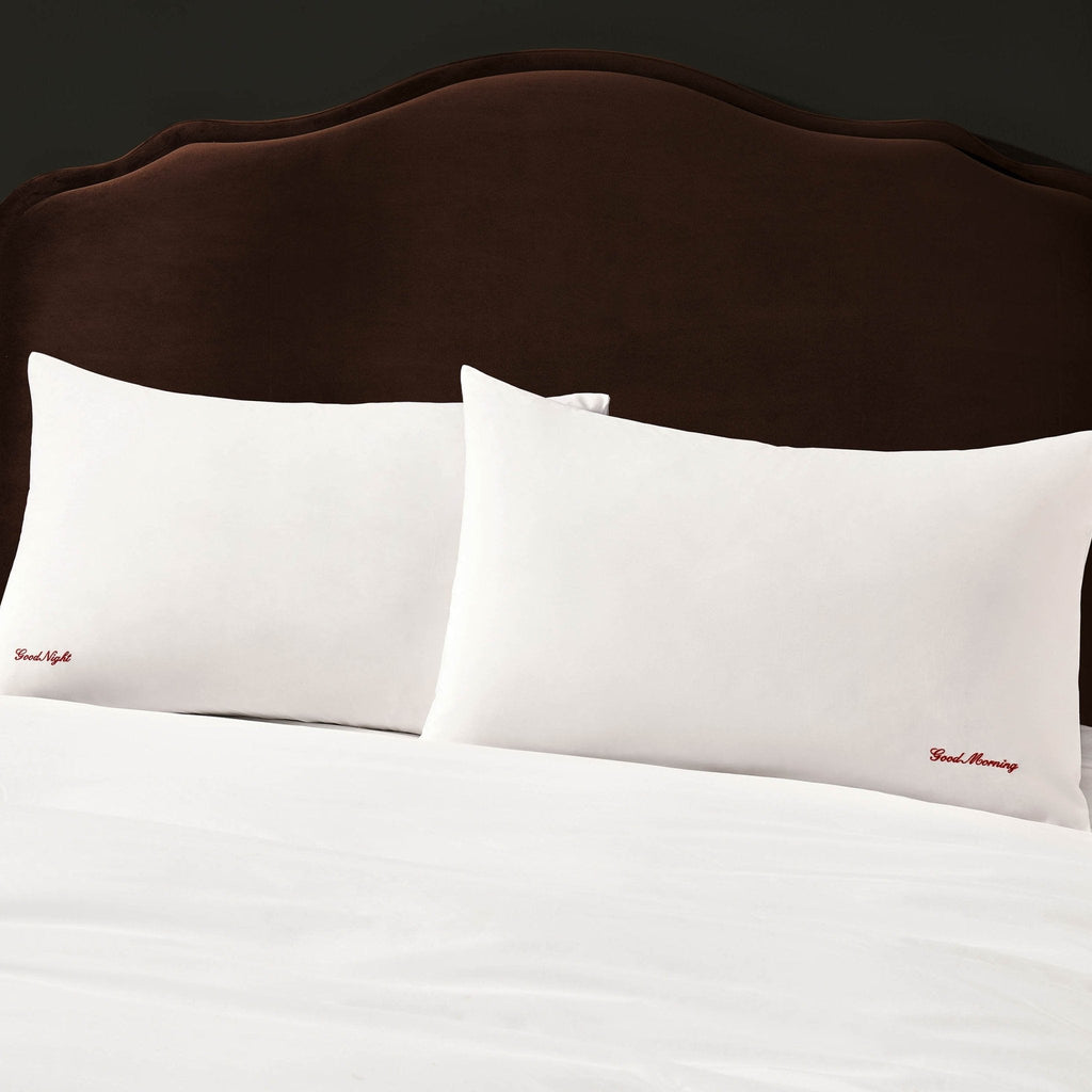 Lot de 2 taies d'oreiller brodées avec slogan, 200 fils au pouce carré - Blanc