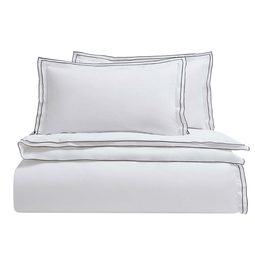 Dusklia - Alessia 300 Thread Count Embroidered Edge Duvet Cover - White/Black