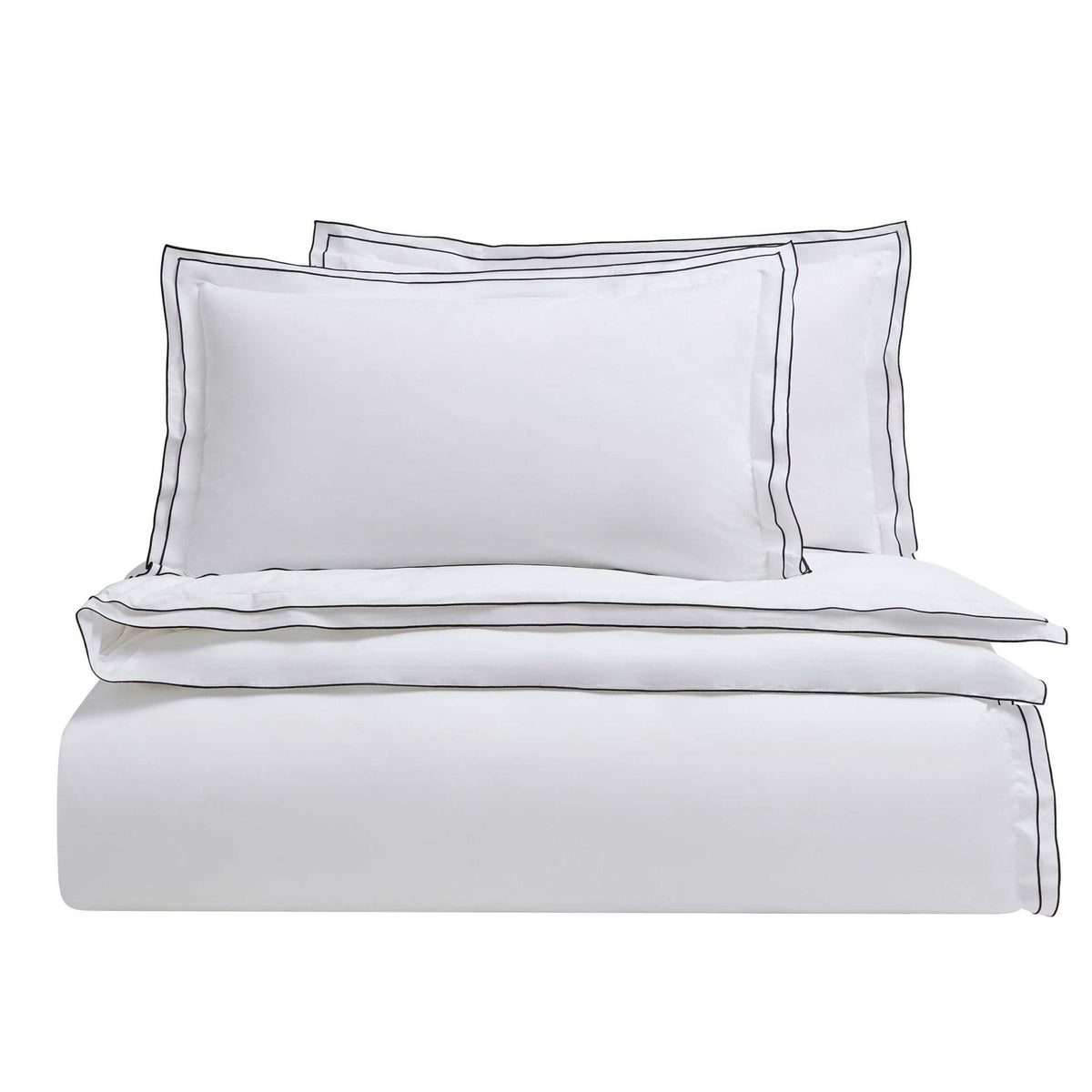 Dusklia - Alessia 300 Thread Count Embroidered Edge Duvet Cover - White/Black