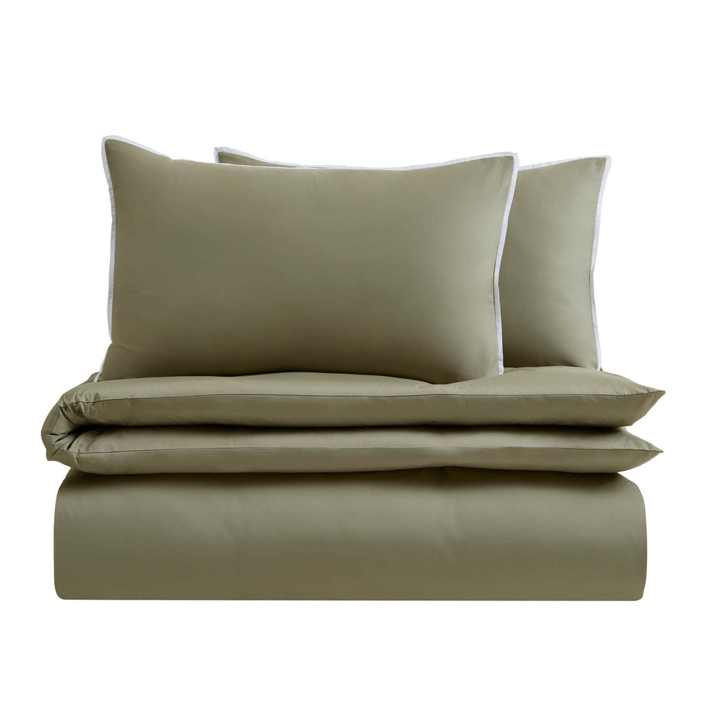Dusklia - Super Soft Bamboo 300 Thread Count Cotton Plain Dye Duvet Cover - Olive