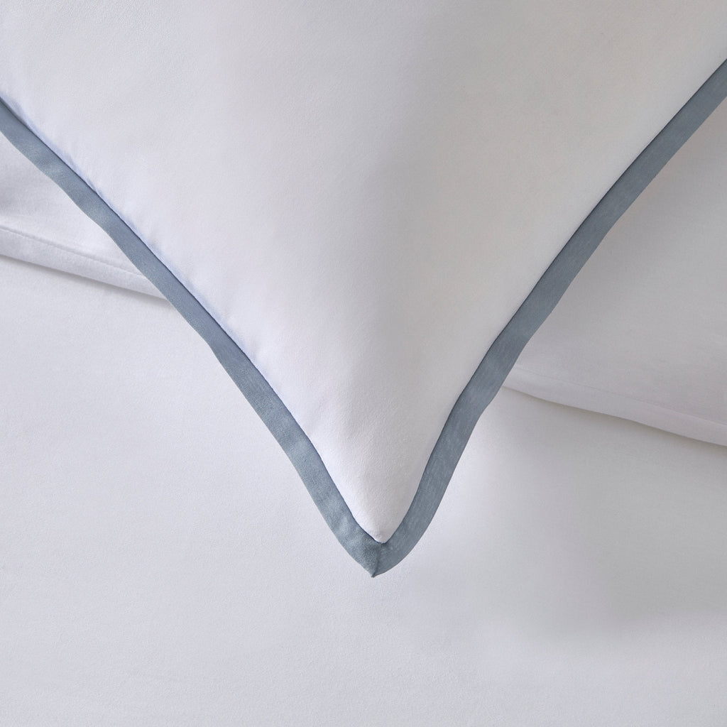 Dusklia - Pair of Super Soft Bamboo 300 Thread Count Cotton Plain Dye Classic Pillowcases - White/ Blue