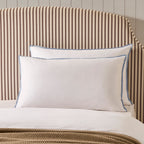 Dusklia - Pair of Super Soft Bamboo 300 Thread Count Cotton Plain Dye Classic Pillowcases - White/ Blue