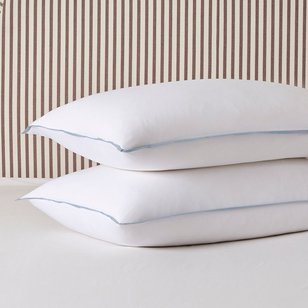 Dusklia - Pair of Super Soft Bamboo 300 Thread Count Cotton Plain Dye Classic Pillowcases - White/ Blue