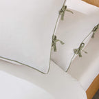 Dusklia - Pair of Cambridge Pillowcases with Bows - 200 Thread Count - Sage