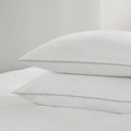 Dusklia - Pair Of Girona Pom-Pom Pillowcases - 200 Thread Count - Cotton - White/Natural