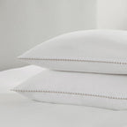 Dusklia - Pair Of Girona Pom-Pom Pillowcases - 200 Thread Count - Cotton - White/Natural