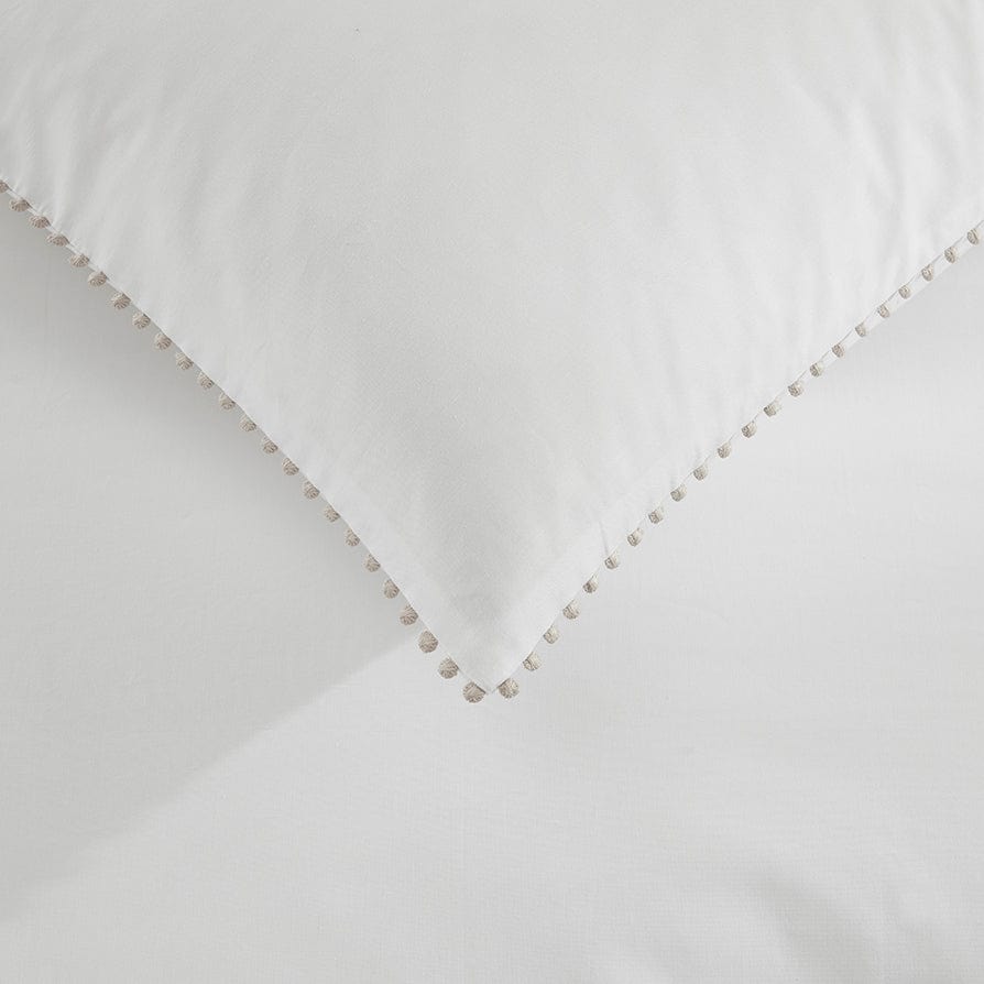 Dusklia - Pair Of Girona Pom-Pom Pillowcases - 200 Thread Count - Cotton - White/Natural