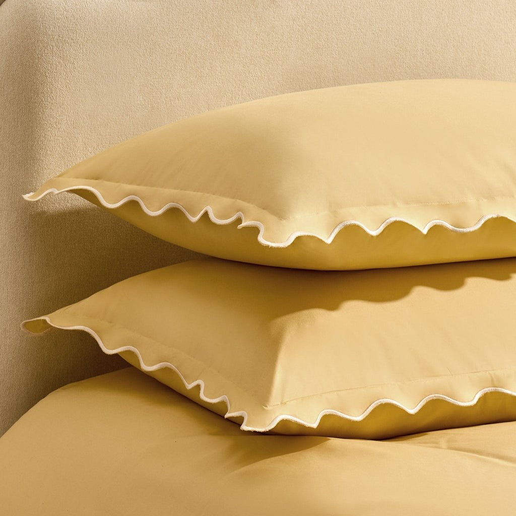 Dusklia - Pair of Grace Embroidered Edge 100% Cotton 200 Thread Count Oxford Pillowcases - Buttermilk