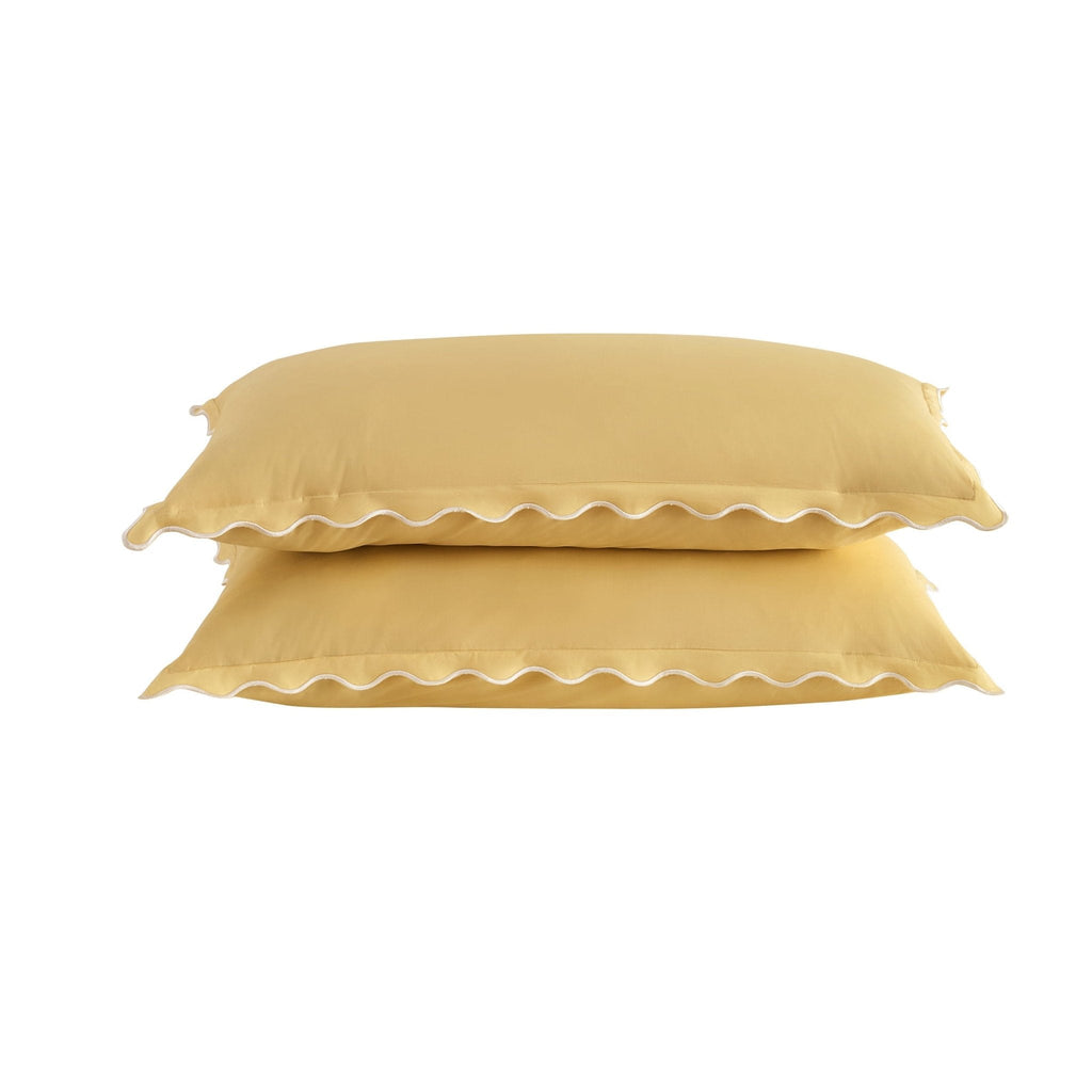 Dusklia - Pair of Grace Embroidered Edge 100% Cotton 200 Thread Count Oxford Pillowcases - Buttermilk