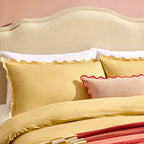 Dusklia - Grace Embroidered Edge 100% Cotton 200 Thread Count Duvet Cover - Buttermilk
