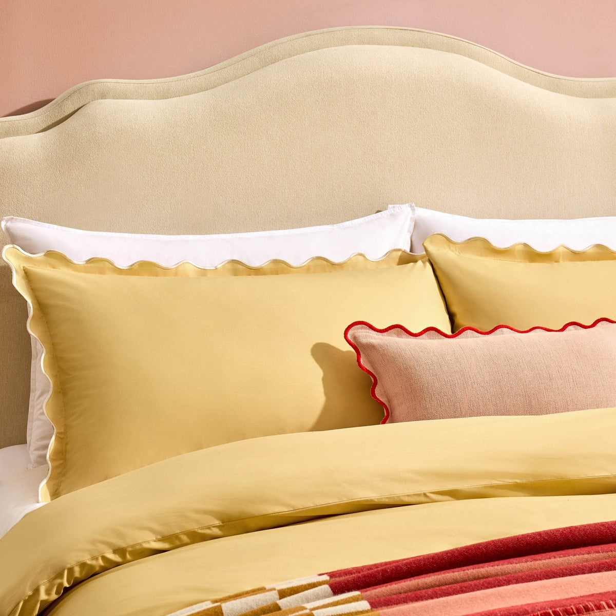 Dusklia - Grace Embroidered Edge 100% Cotton 200 Thread Count Duvet Cover - Buttermilk