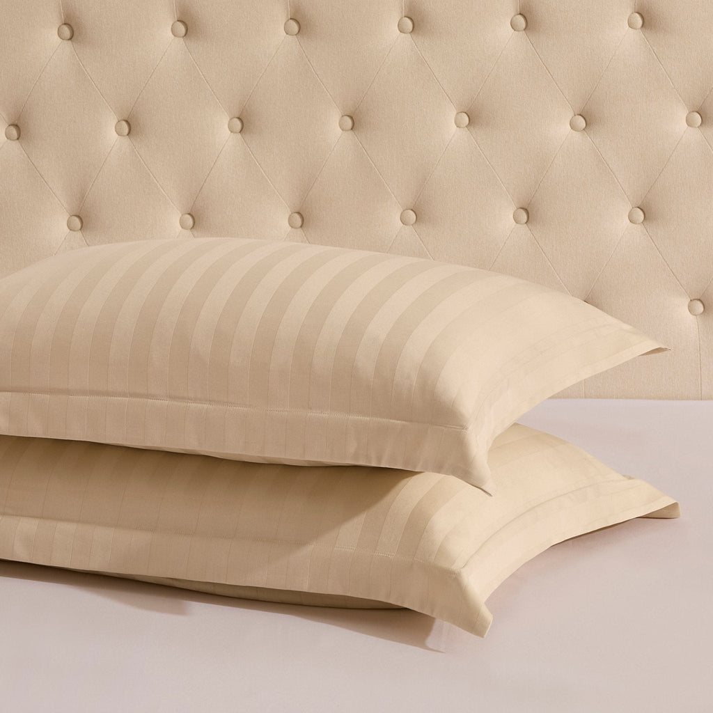 Dusklia - Pair of Hotel Satin Stripe 200 Thread Count Oxford Pillowcases - Champagne