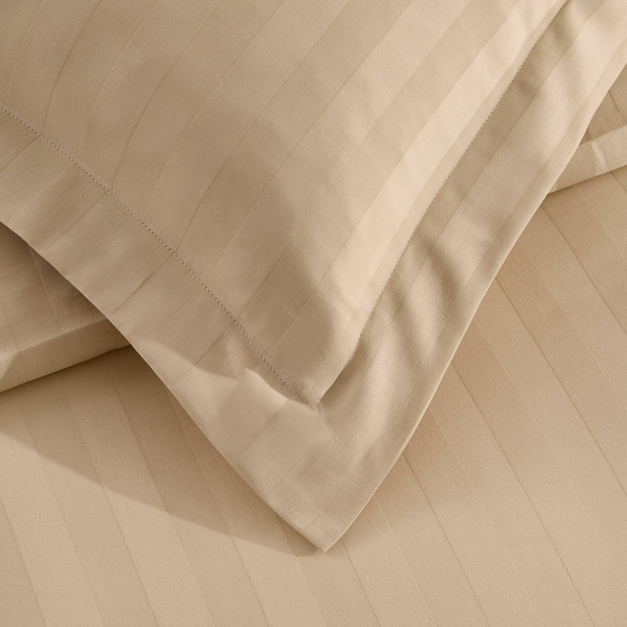 Dusklia - Pair of Hotel Satin Stripe 200 Thread Count Oxford Pillowcases - Champagne