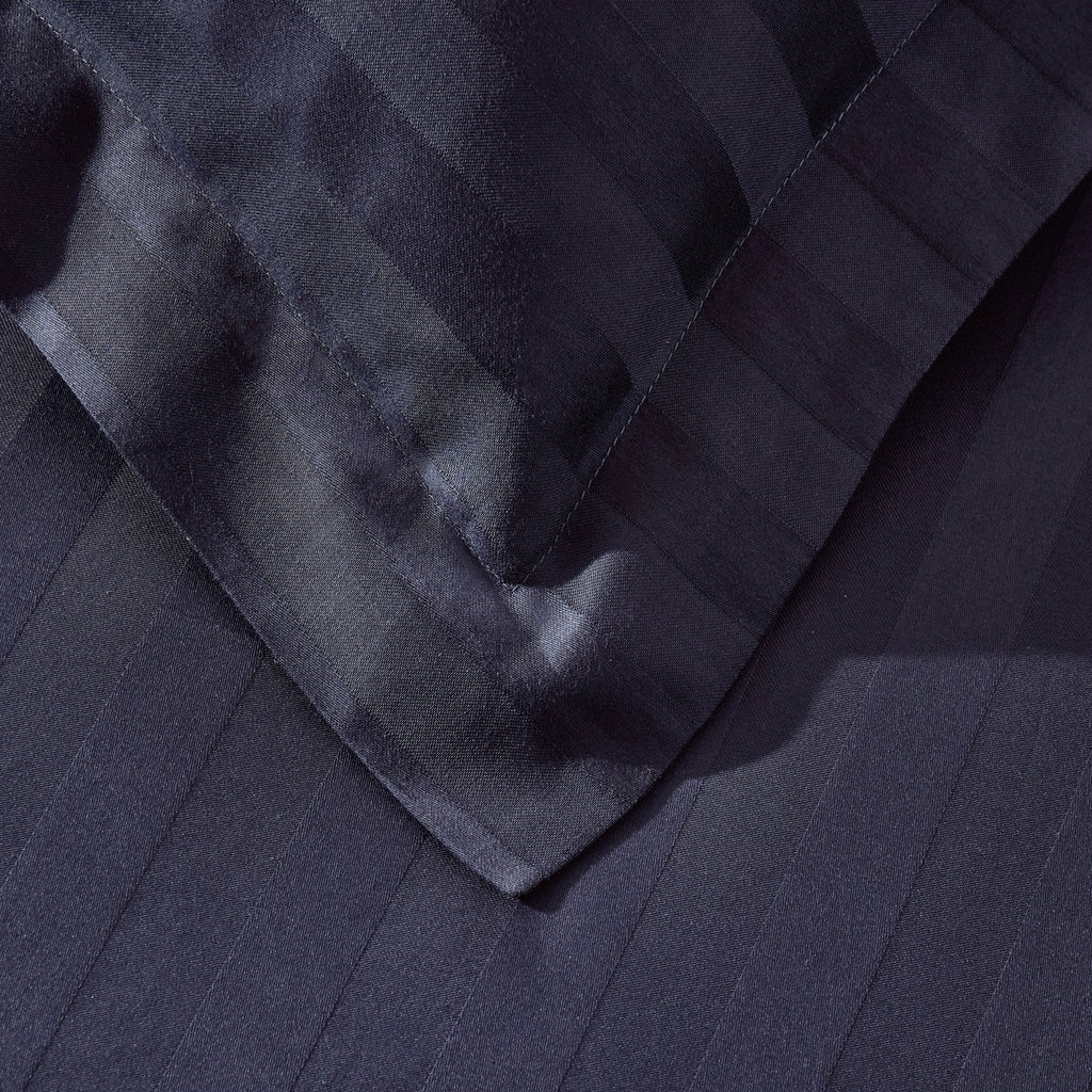 Dusklia - Pair of Hotel Satin Stripe 200 Thread Count Oxford Pillowcases - Navy