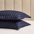 Dusklia - Pair of Hotel Satin Stripe 200 Thread Count Oxford Pillowcases - Navy