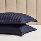 Dusklia - Pair of Hotel Satin Stripe 200 Thread Count Oxford Pillowcases - Navy