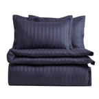 Dusklia - Pair of Hotel Satin Stripe 200 Thread Count Oxford Pillowcases - Navy