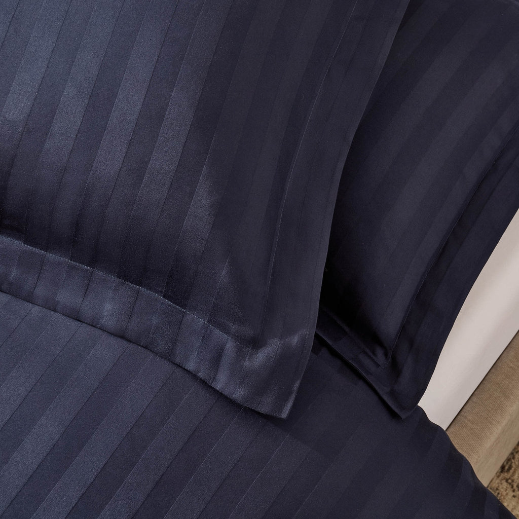 Dusklia - Pair of Hotel Satin Stripe 200 Thread Count Oxford Pillowcases - Navy