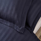 Dusklia - Pair of Hotel Satin Stripe 200 Thread Count Oxford Pillowcases - Navy