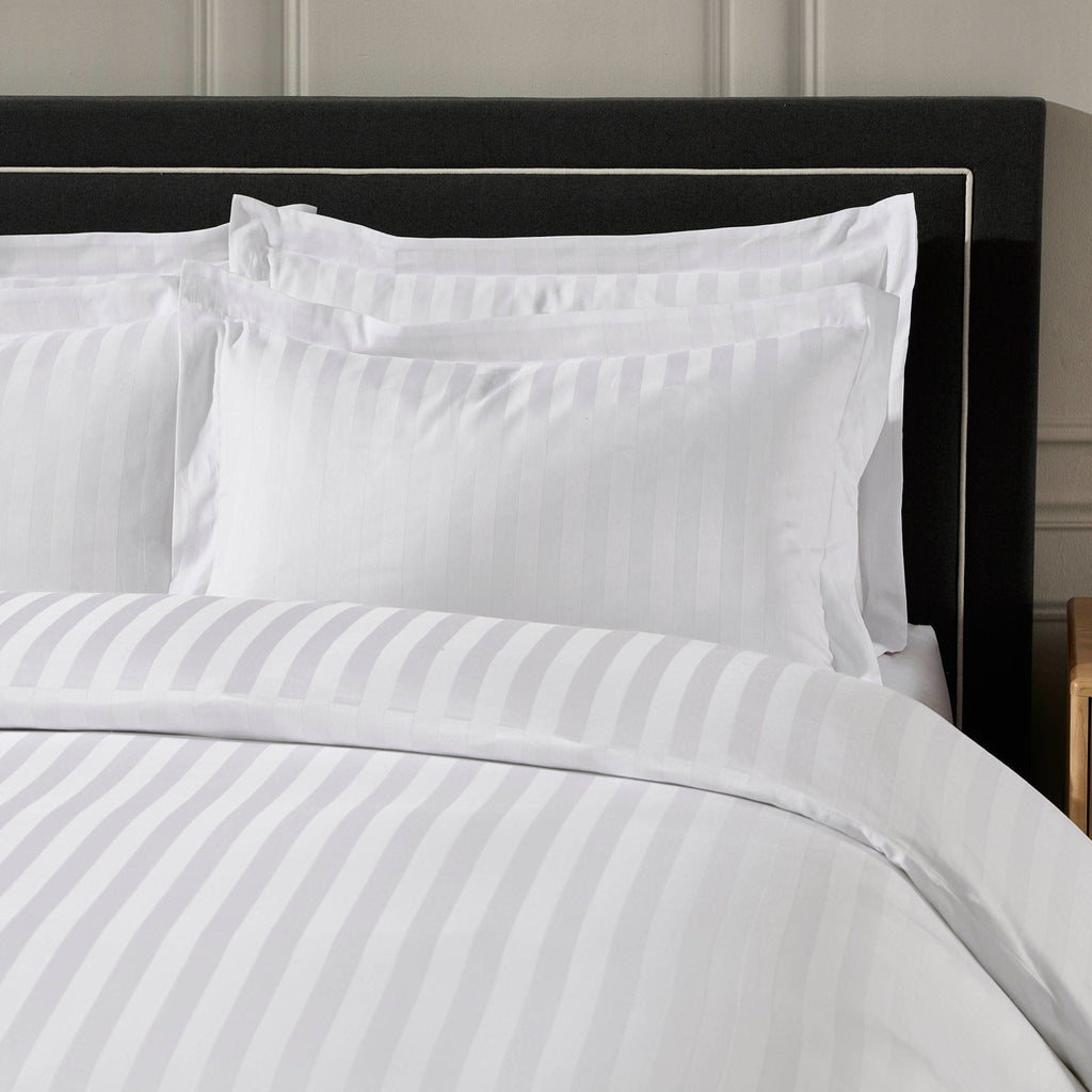 Dusklia - Pair of Hotel Satin Stripe 200 Thread Count Oxford Pillowcases - White