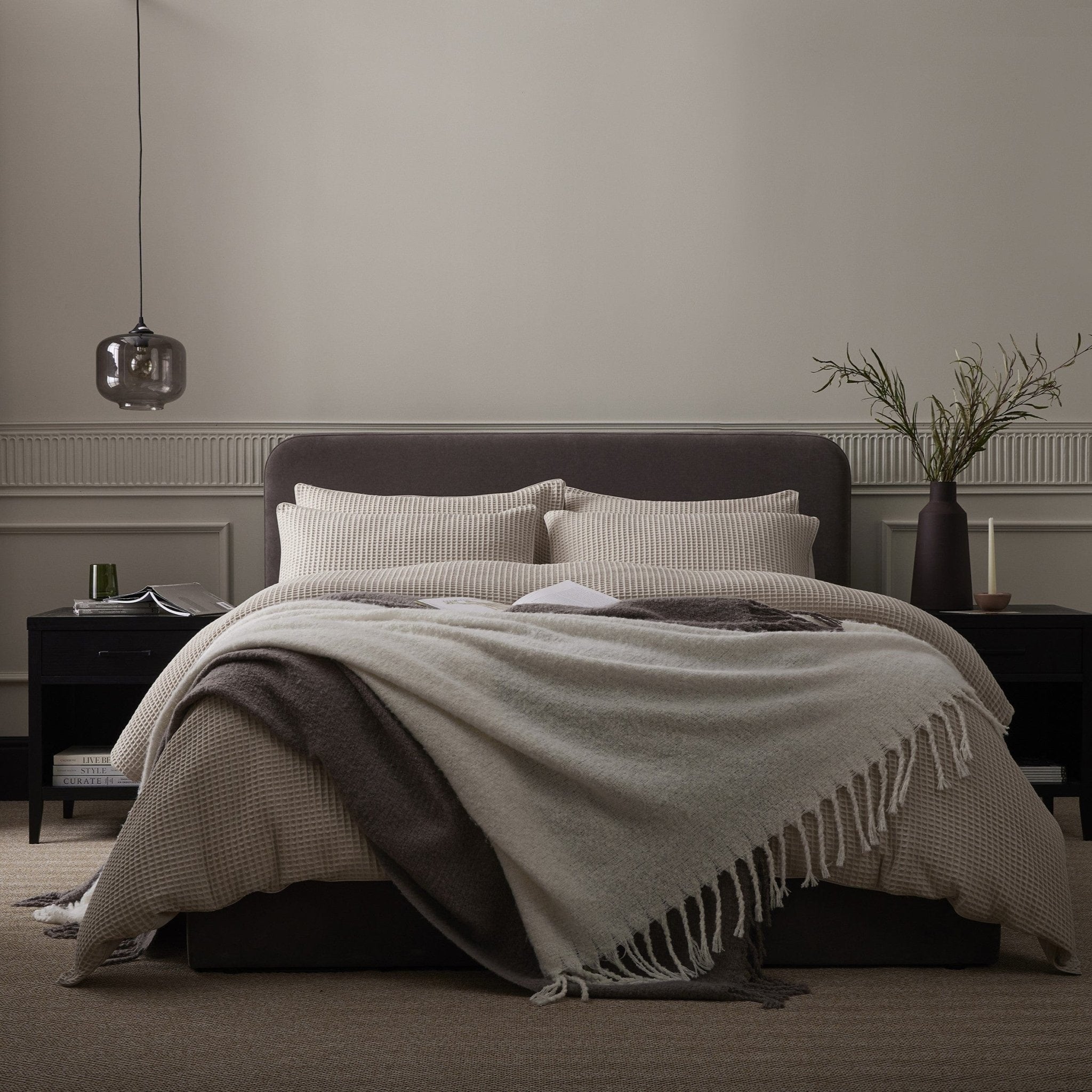 Dusklia - Portofino Waffle 100% Cotton Pair of Pillowcases 200 Thread Count - Natural