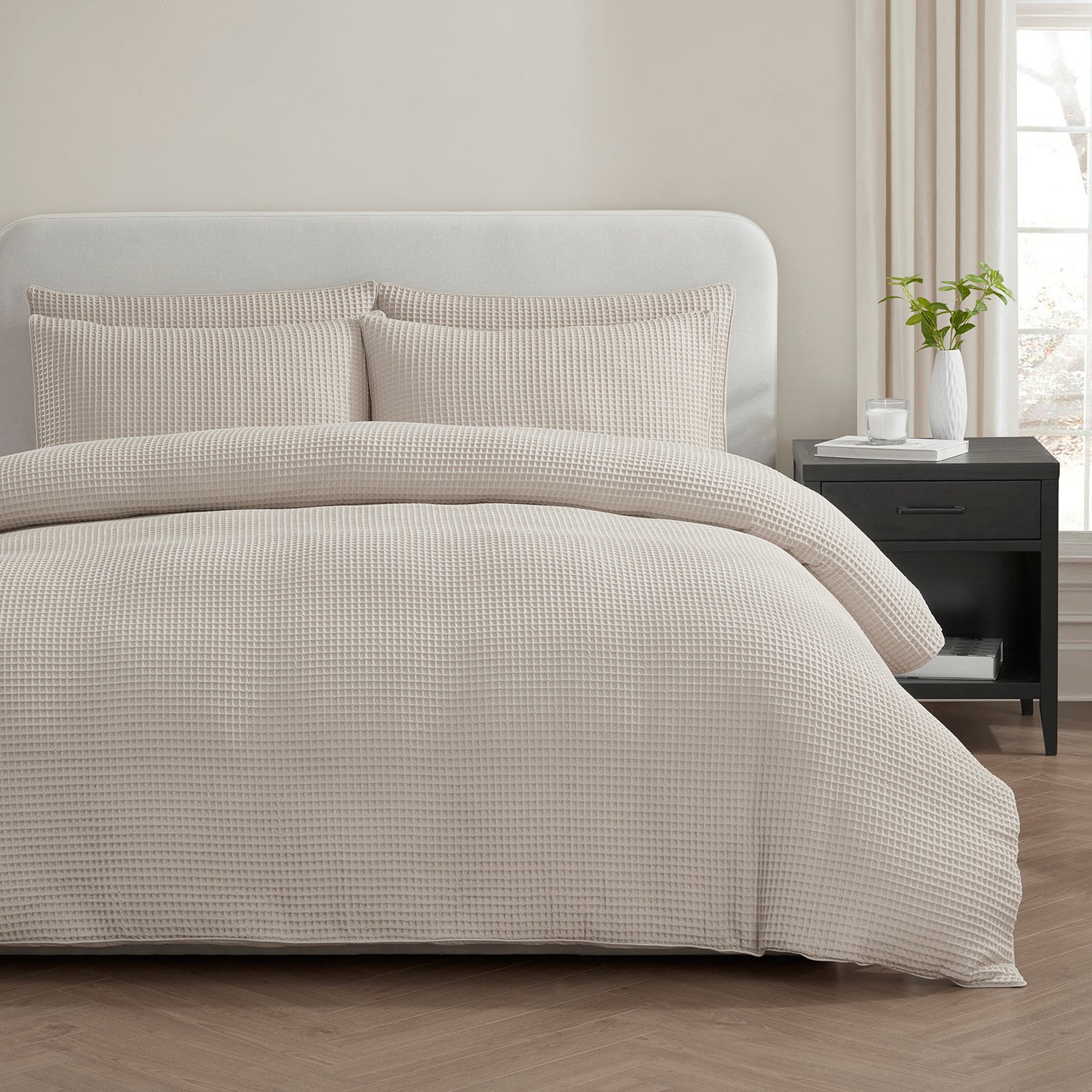 Dusklia - Portofino Waffle 100% Cotton Pair of Pillowcases 200 Thread Count - Natural