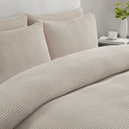 Dusklia - Portofino Waffle 100% Cotton Pair of Pillowcases 200 Thread Count - Natural