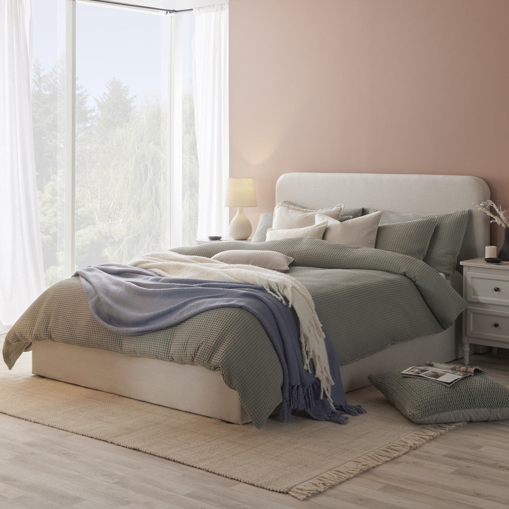 Dusklia - Portofino Waffle 100% Cotton Pair of Pillowcases 200 Thread Count - Sage Green