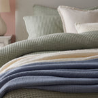 Dusklia - Portofino Waffle 100% Cotton Pair of Pillowcases 200 Thread Count - Sage Green
