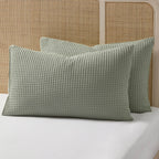 Dusklia - Portofino Waffle 100% Cotton Pair of Pillowcases 200 Thread Count - Sage Green