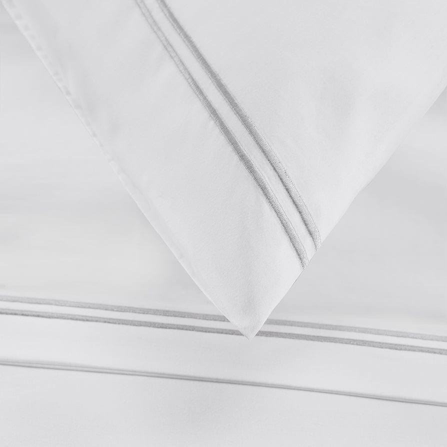 Dusklia - Regent Embroidered 100% Cotton Pair of Classic Pillowcases 400 Thread Count - Grey