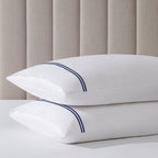 Dusklia - Regent Embroidered 100% Cotton Pair of Classic Pillowcases 400 Thread Count - Navy