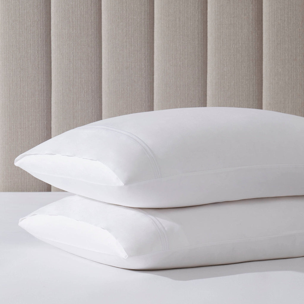Dusklia - Regent Embroidered 100% Cotton Pair of Classic Pillowcases 400 Thread Count - White