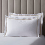Dusklia - Regent Embroidered 100% Cotton Pair of Oxford Pillowcases 400 Thread Count - Natural