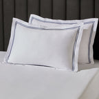 Dusklia - Regent Embroidered 100% Cotton Pair of Oxford Pillowcases 400 Thread Count - Navy