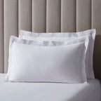 Dusklia - Regent Embroidered 100% Cotton Pair of Oxford Pillowcases 400 Thread Count - White